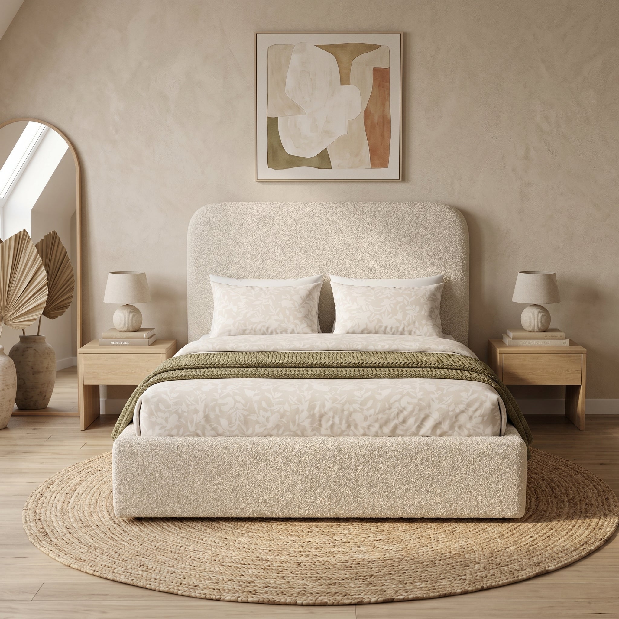 Cream Bouclé Curve Bed