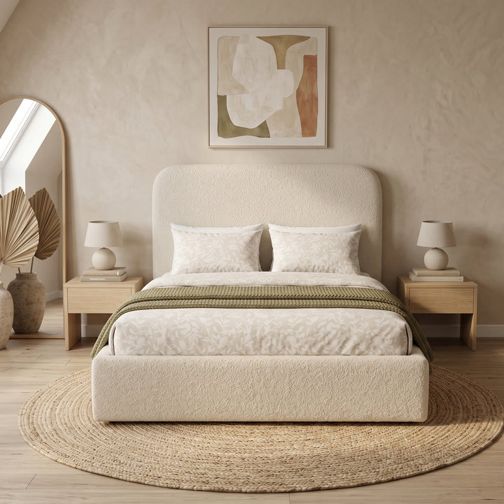 Cream Bouclé Curve Bed