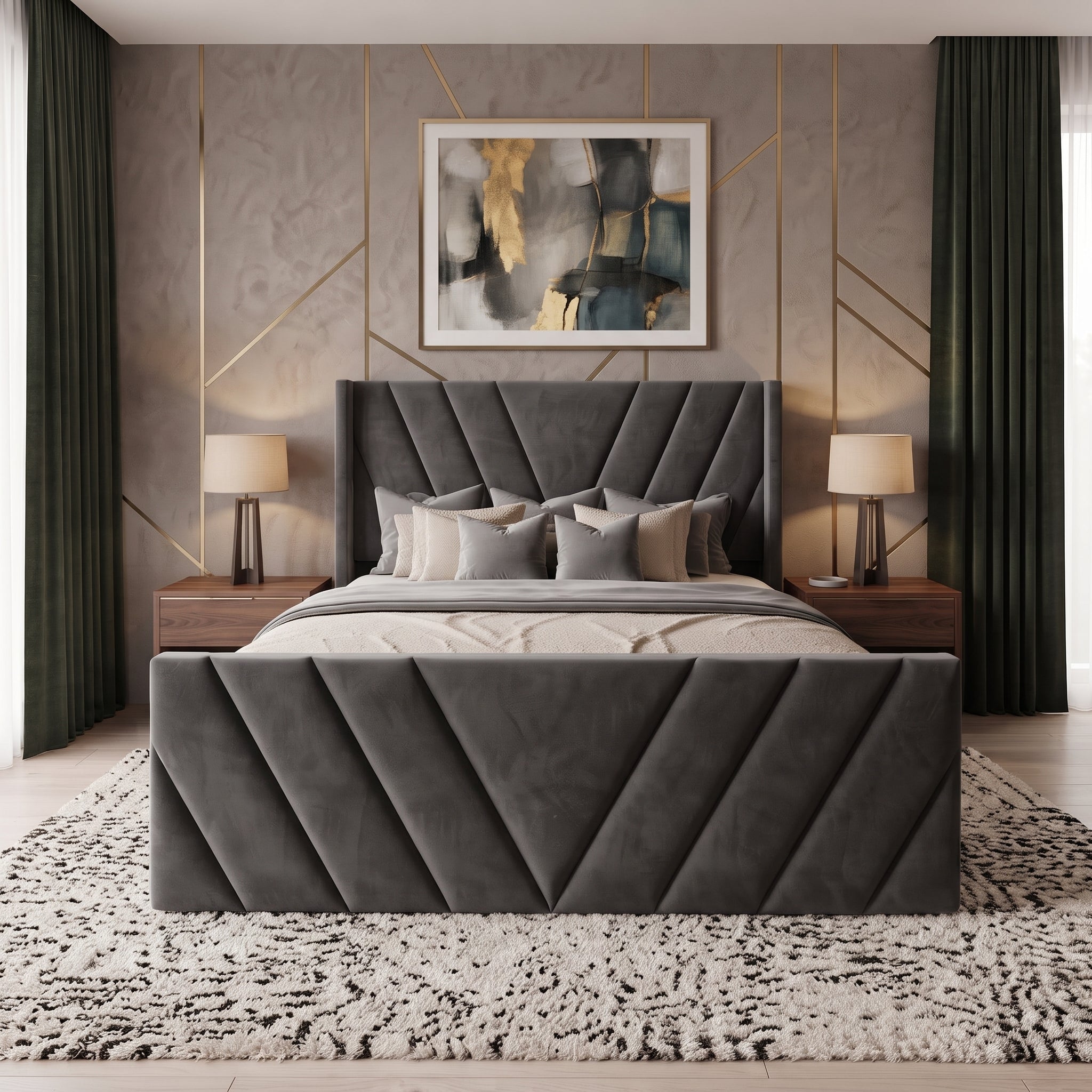 Grey Plush Chevron Bed