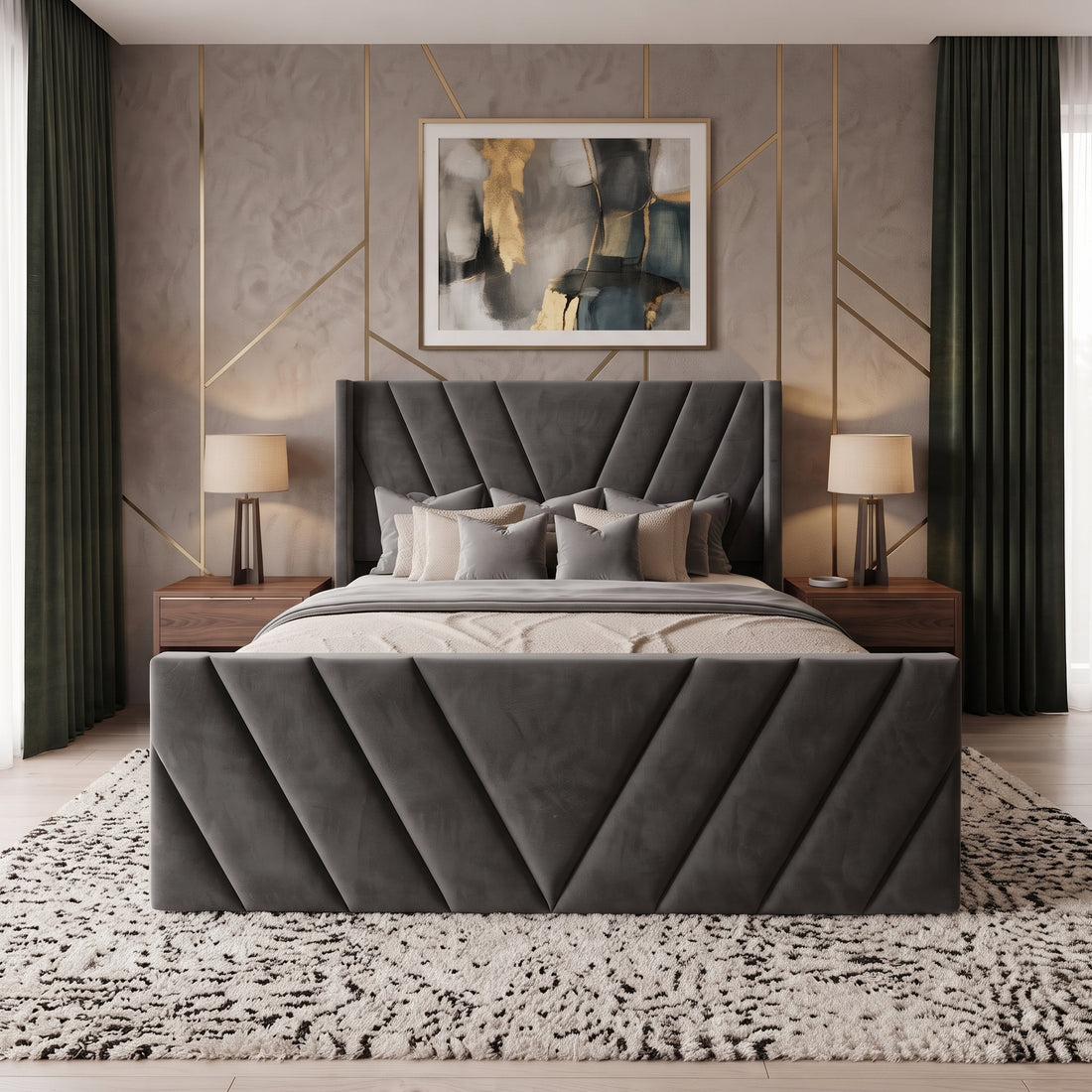 Grey Plush Chevron Bed