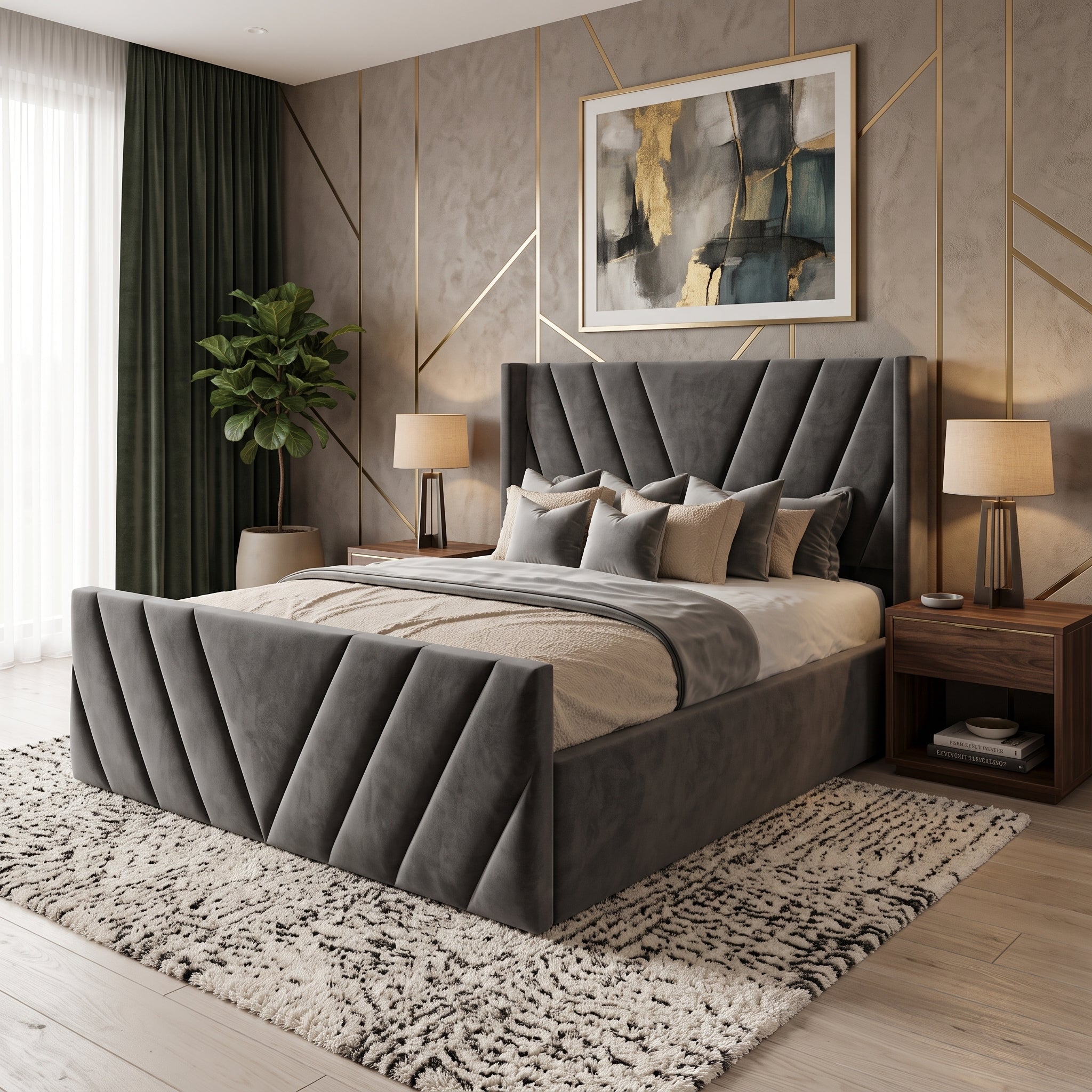 Grey Plush Chevron Bed