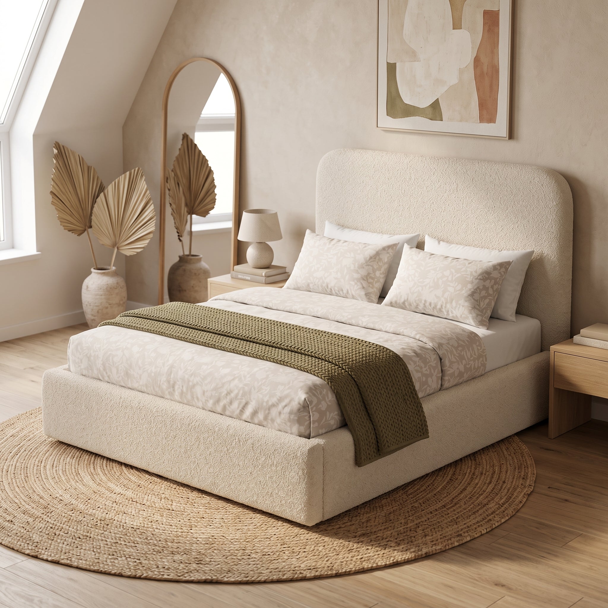 Cream Bouclé Curve Bed