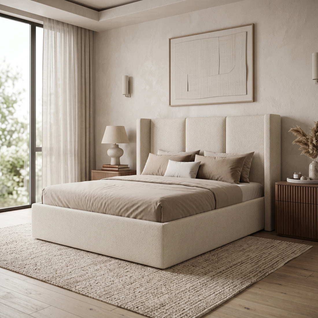 Cream Bouclé Wingback Bed