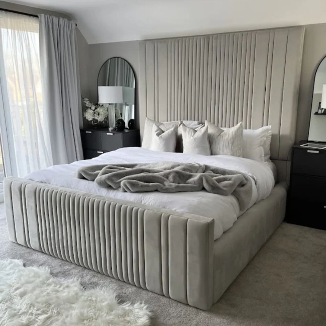 Double Bed Frames - Linear Bed Frame With Mattress and Gaslift Storage