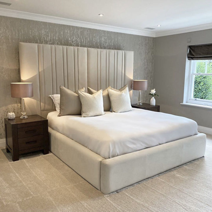 Double Bed With Storage - Vertical Linear Panel Bed Frame