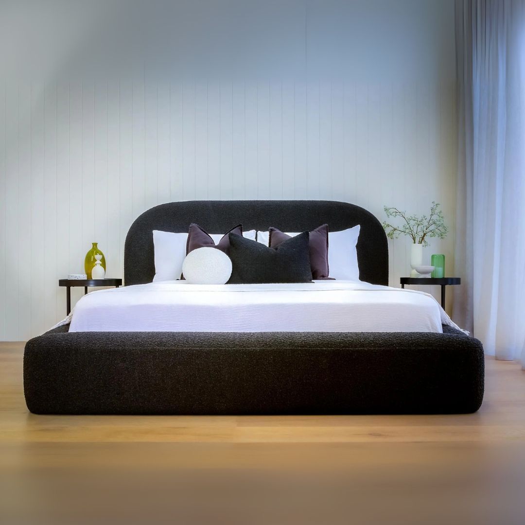 Double Bed and Frame - Luxury Teddy Fleece Bed Frame In Black Color