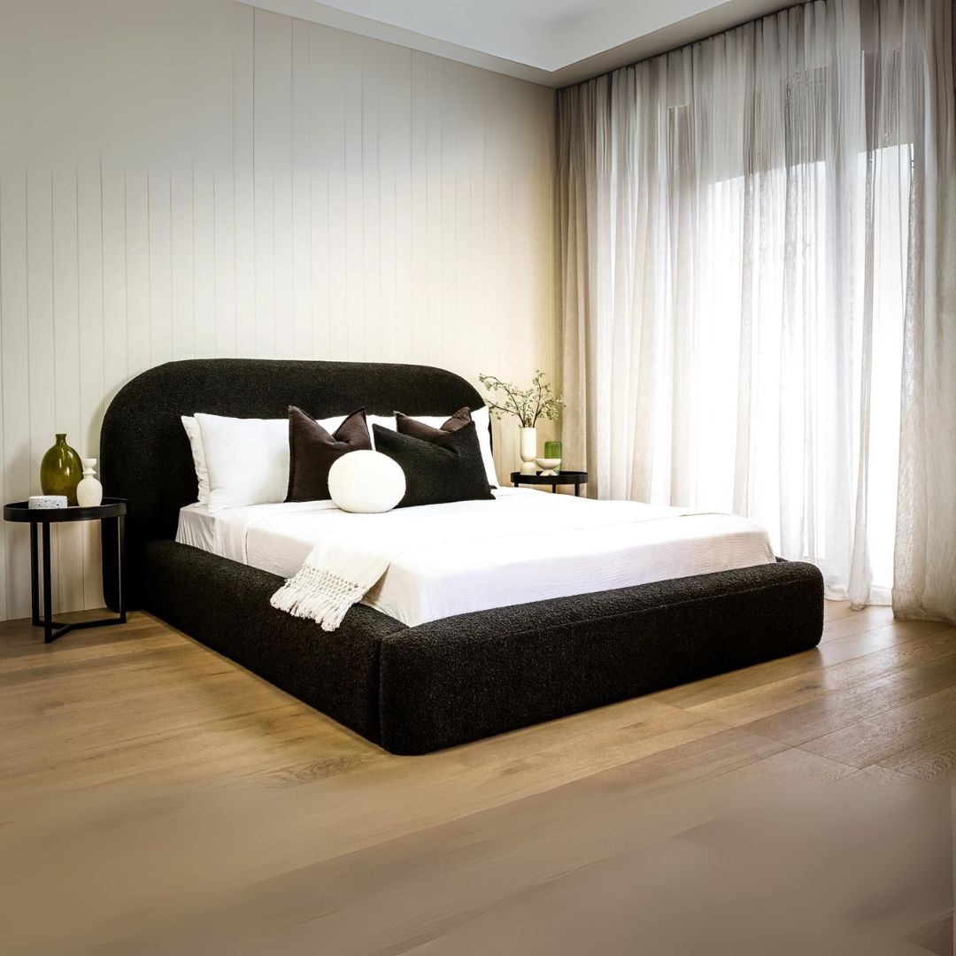 Double Bed and Frame - Luxury Teddy Fleece Bed Frame In Black Color With Storage