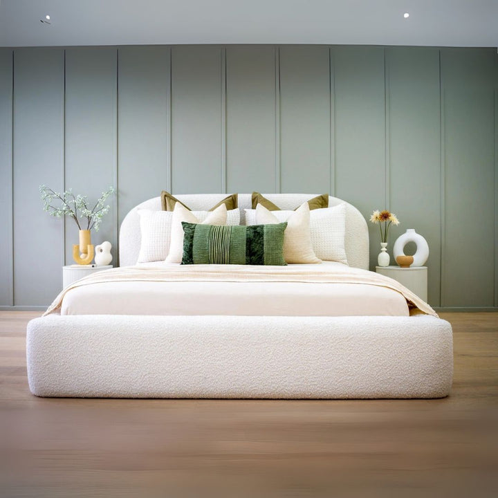 Double Bed and Frame - Luxury Teddy Fleece Bed Frame In White Color