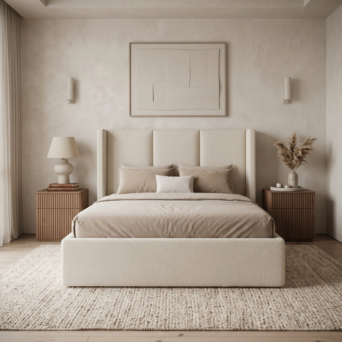 Cream Bouclé Wingback Bed