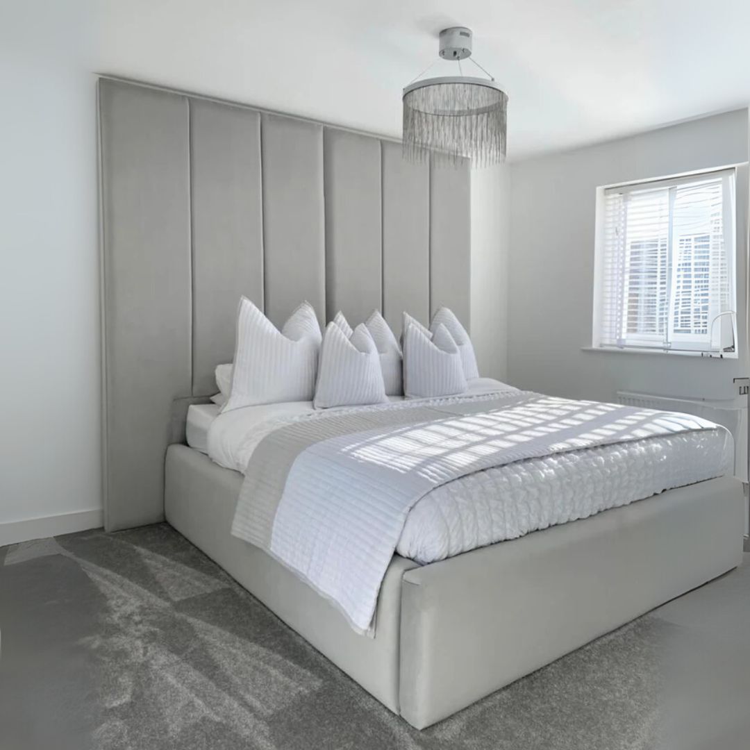 Full Size Bed Frame - Vertical Linear Tall Headboard Bed Frame