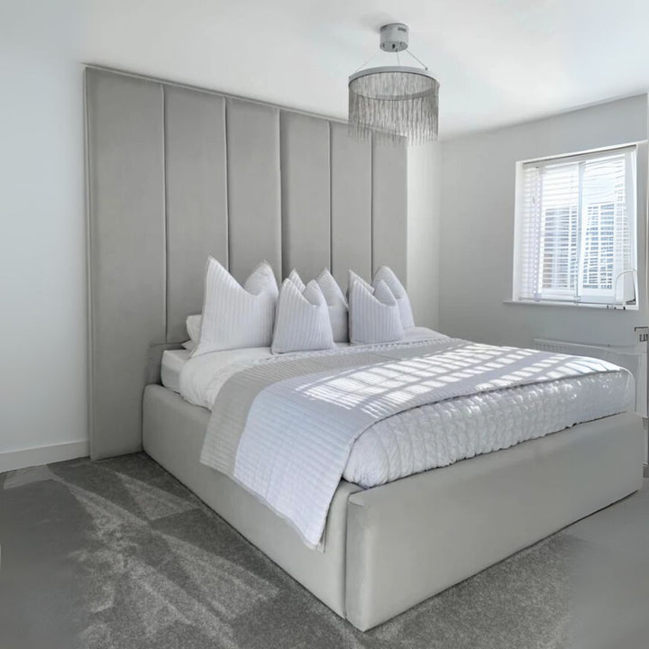 Full Size Bed Frame - Vertical Linear Tall Headboard Bed Frame