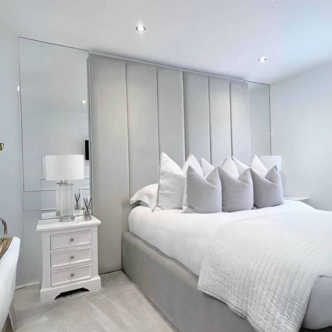 Full Size Bed Frame - Vertical Linear Tall Headboard Bed Frame With Mattress