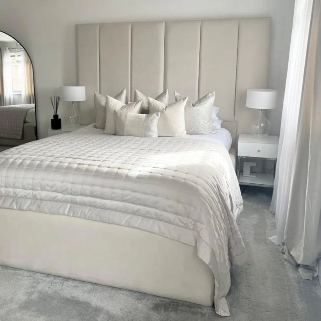 Full Size Bed Frame - Vertical Linear Tall Headboard Bed Frame With Storage