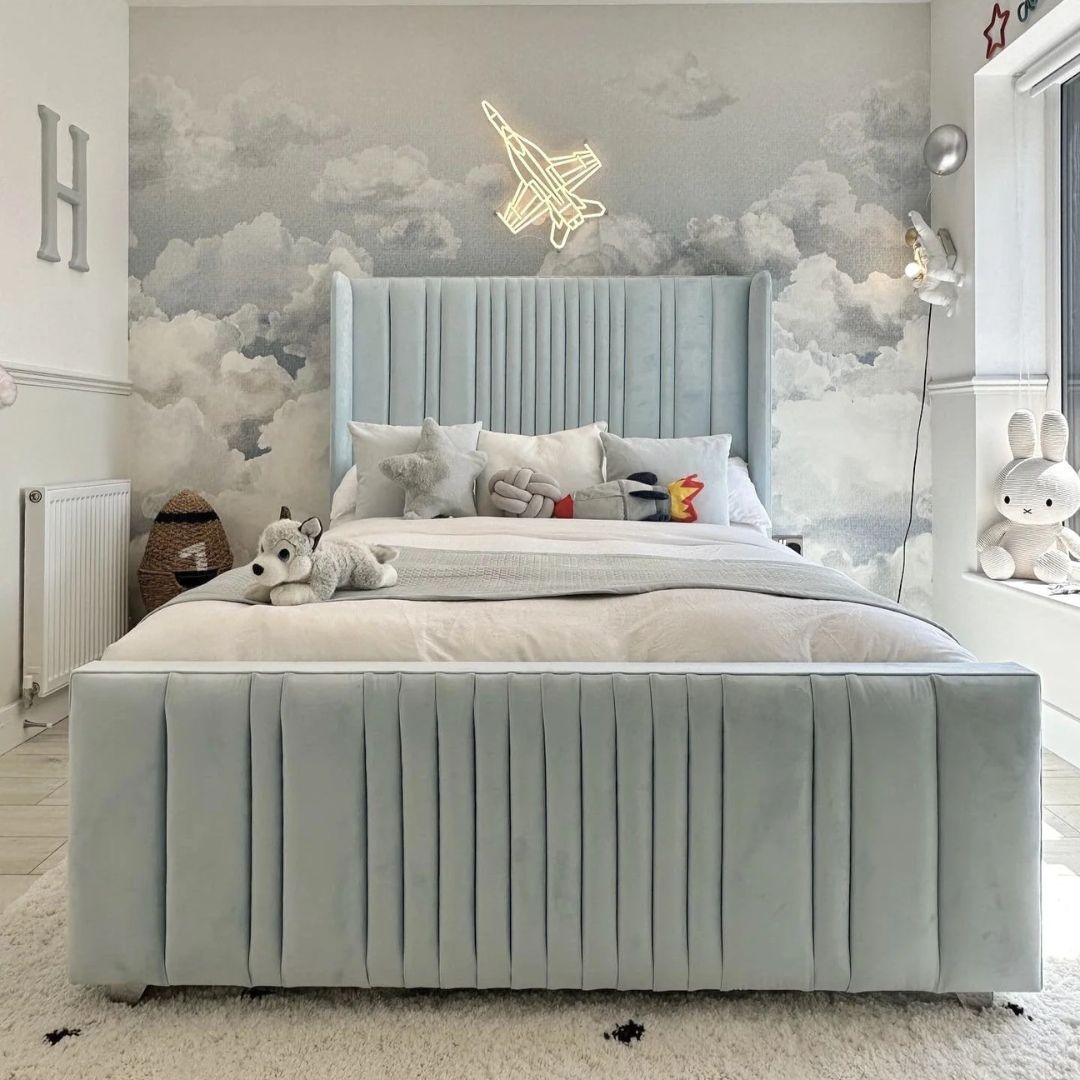 Full Size Bed Frame - Wingback Linear Bed Frame With Storage and Optional Mattress