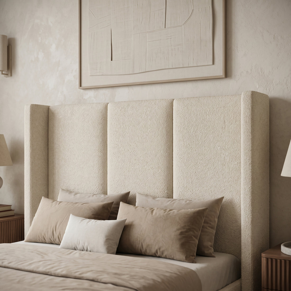 Cream Bouclé Wingback Bed