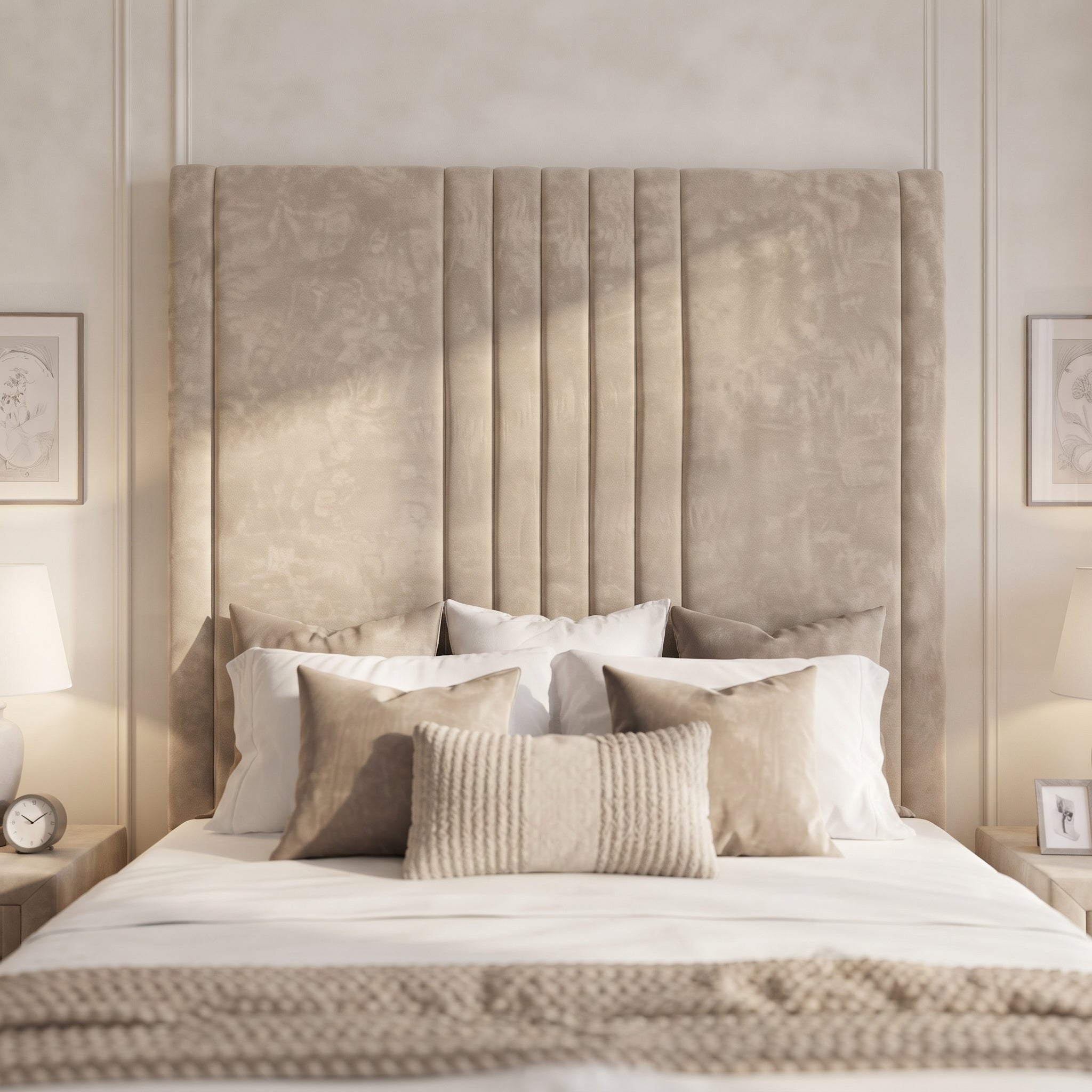 Tall Vertical Panel Upholstered Bed Frame