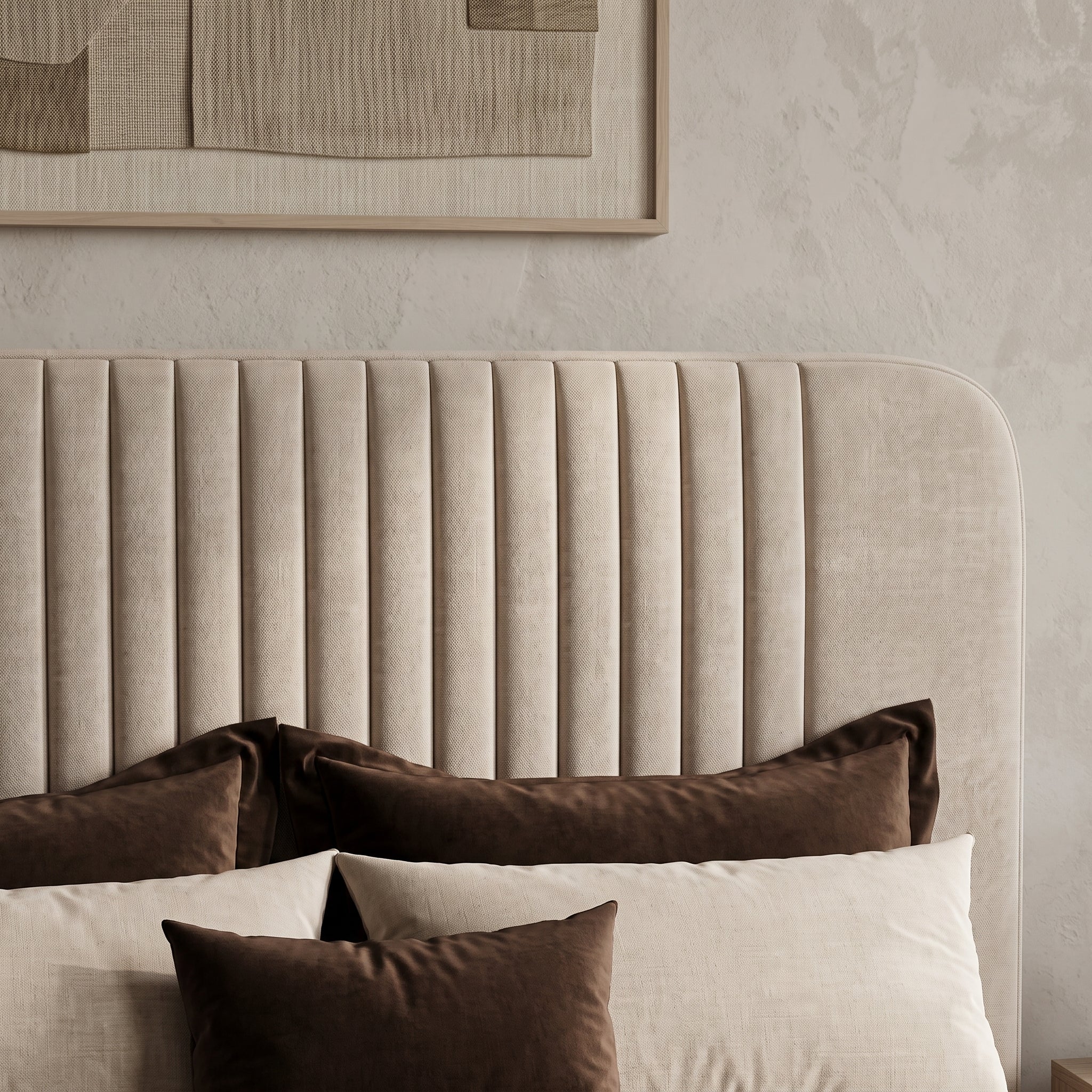 Beige Channel Tufted Curve Bed