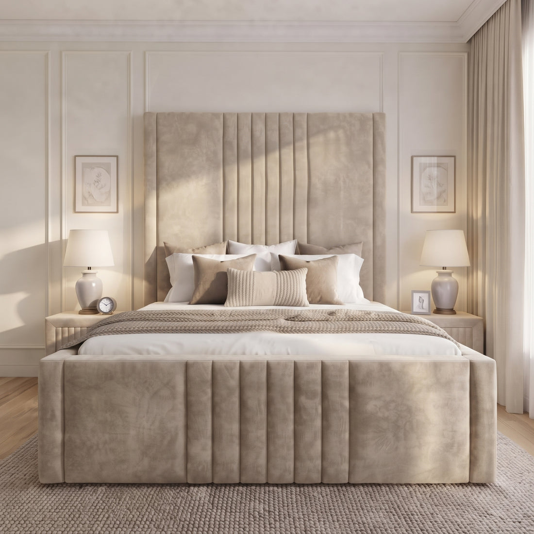 Tall Vertical Panel Upholstered Bed Frame