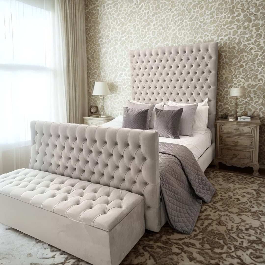 King Bed Frame -  Chesterfield Bed Frame With Orthopedic Mattress