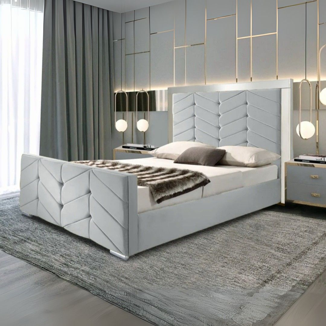 King Bed Frame - Designer Bed With Mirrored Headboard