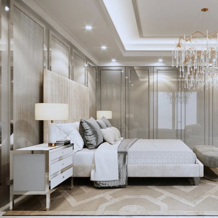 King Bed Frame - Luxury Linear Panel Bed Frame With Mattress