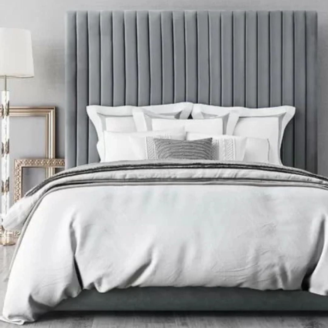 King Bed Frame - Luxury Linear Panel Bed Frame With Orthopedic Mattress