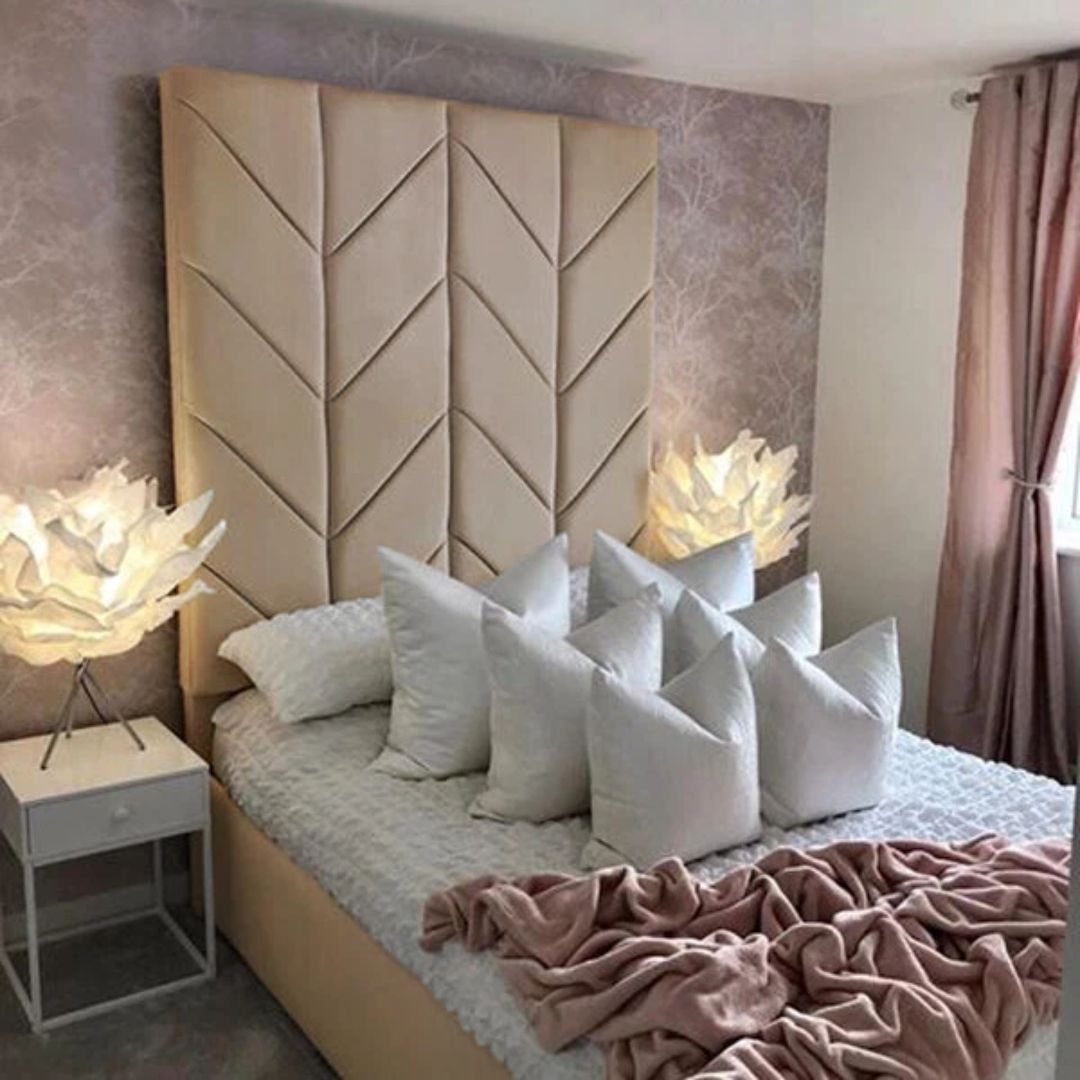 King Size Bed Frame - Designer Panel Bed With Mattress