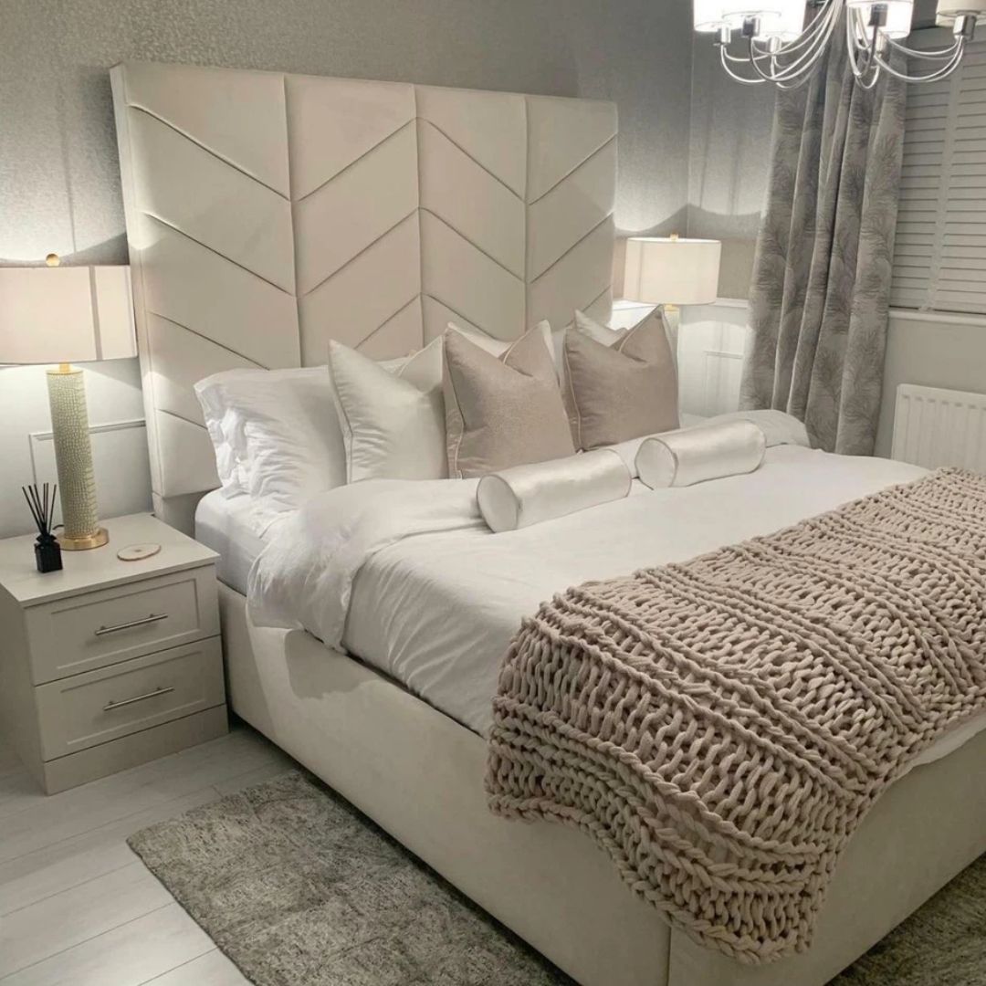 King Size Bed Frame - Designer Panel Bed With Ottoman Storage and Mattress