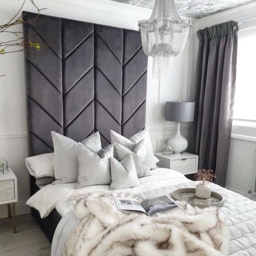 King Size Bed Frame - Designer Panel Bed With Storage and Mattress