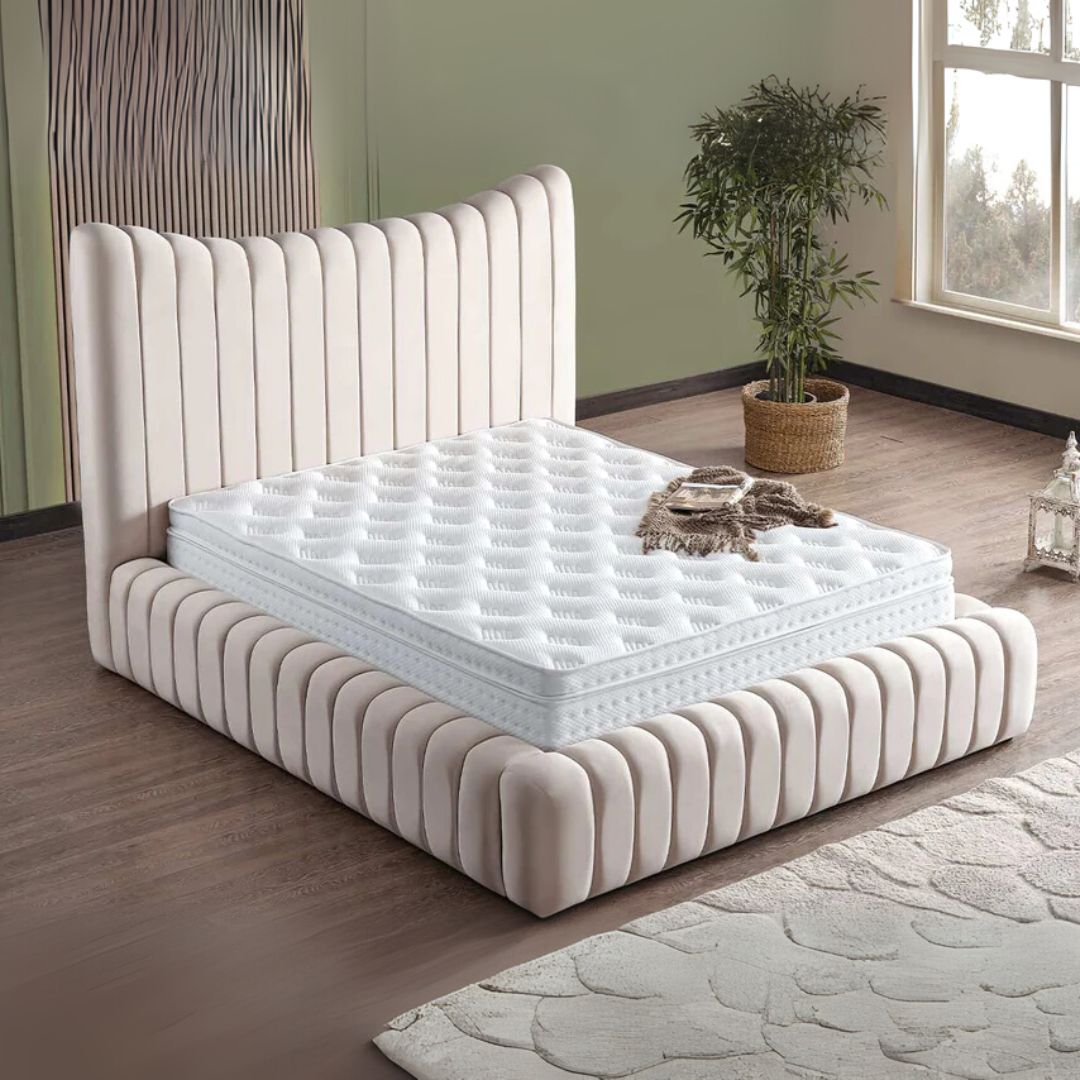 Kingsize Bed Frame - Modern U-Shape Bed Frame With Storage and Mattress
