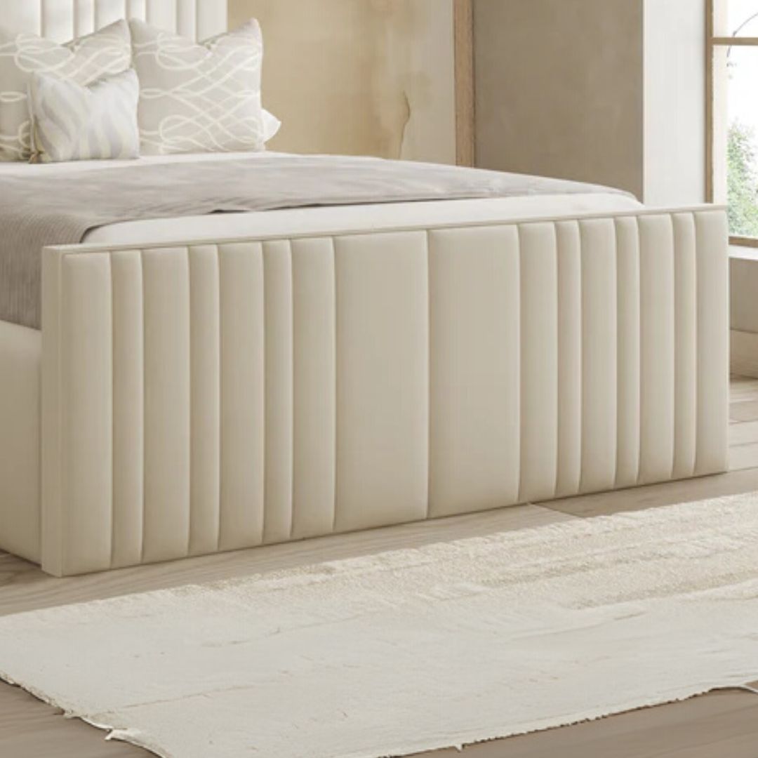 Small Double Bed - Luxurious Tall Headboard Bed Frame With Mattress and Storage