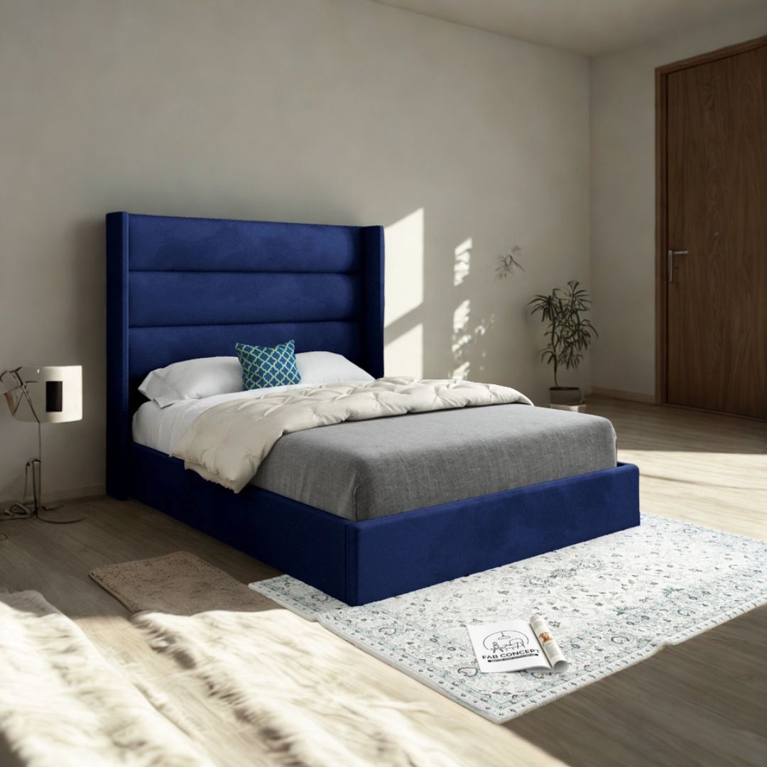 Small Double Bed Frame - Wingback Horizontal Linear Bed Frame With Mattress and Storage