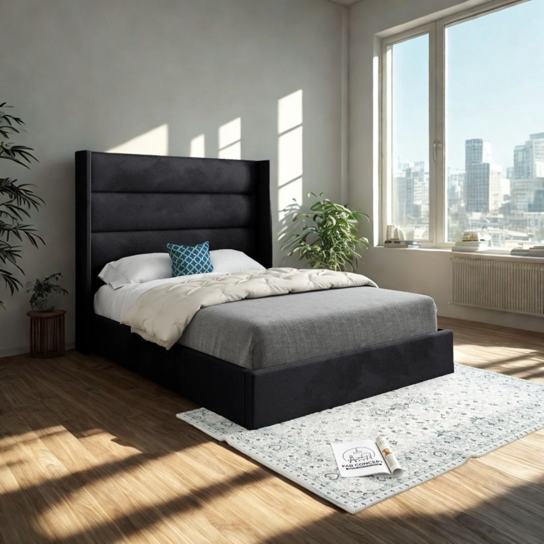 Small Double Bed Frame - Wingback Horizontal Linear Bed Frame With Storage