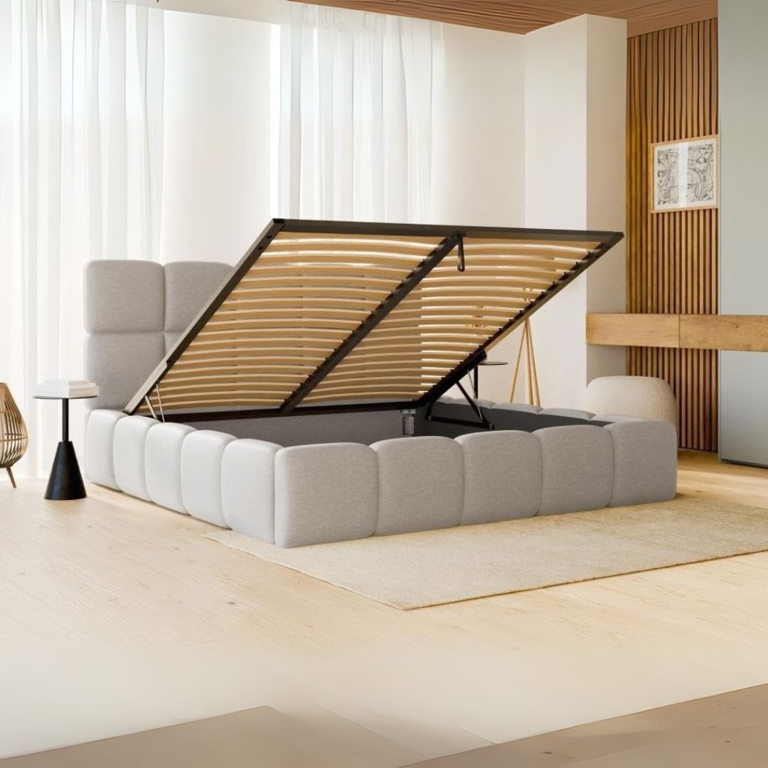 Super King Size Bed Frame - Cubed Bed With Gaslift Ottoman Storage
