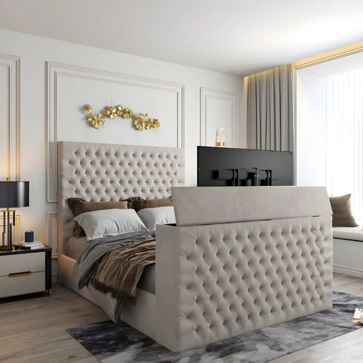 TV bed with footboard screen lift mechanism1