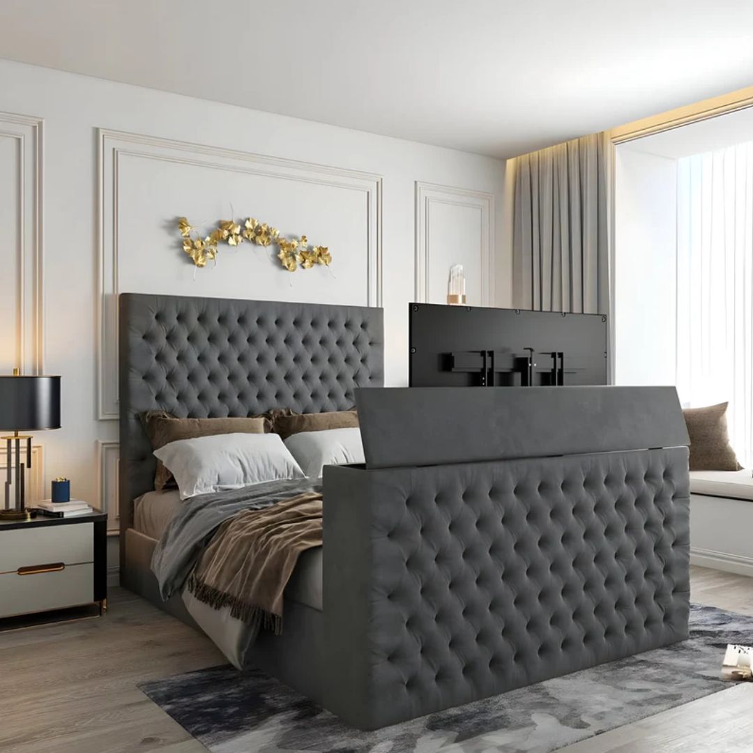 TV bed with footboard screen lift mechanism2