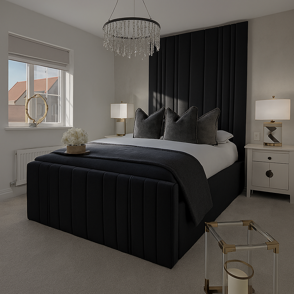 Upholstered Bed Frame - Tall Panel Bed Frame With Storage and Mattress