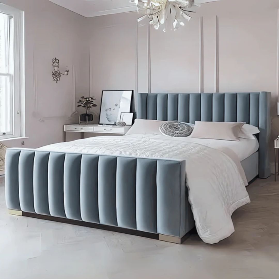 Upholstered Bed Frame - Vertical Linear Bed Frame With Storage and Optional Mattress