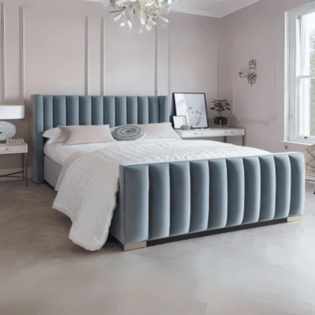 Upholstered Bed Frame - Vertical Linear Bed Frame With Storage and Optional Orthopedic Mattress