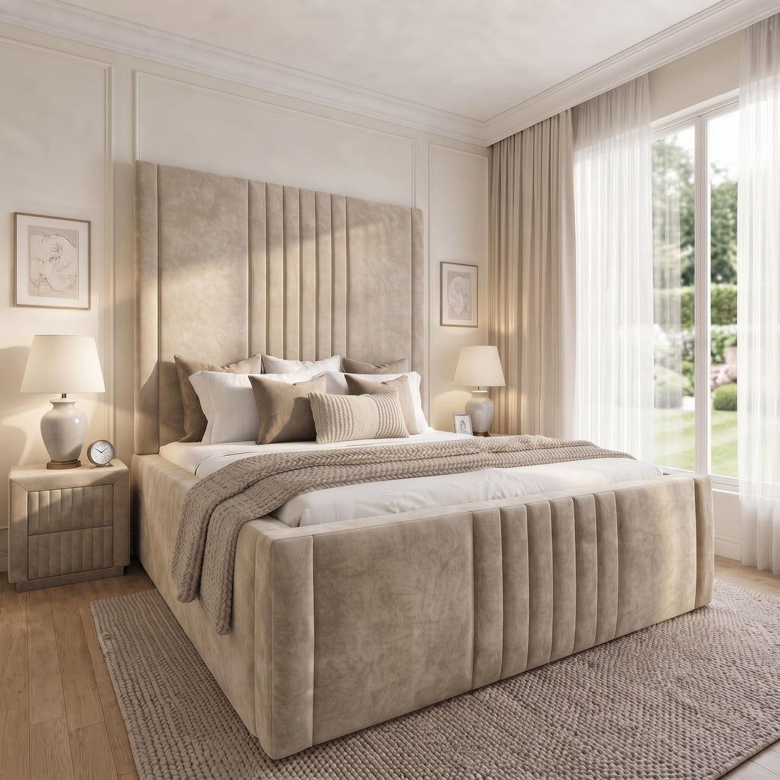 Tall Vertical Panel Upholstered Bed Frame