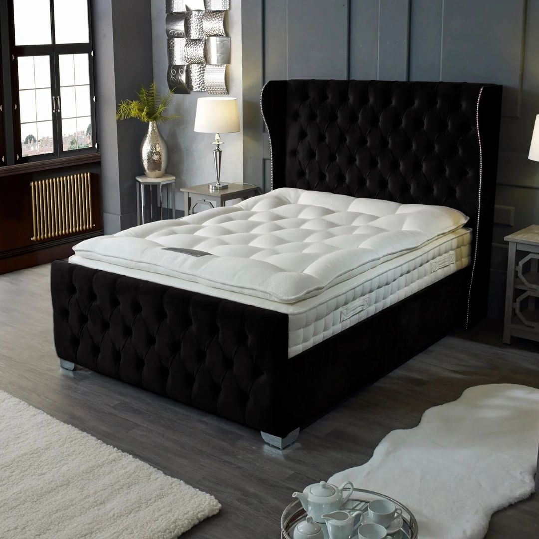 Wooden Frame Beds - Wingback Chesterfield Bed Frame With Storage
